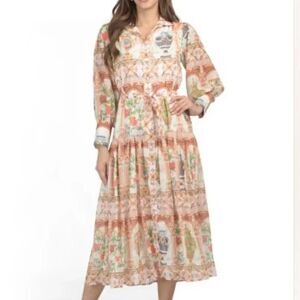 Dalia MacPhee womens Belted Long Maxi Dress size Medium (4-6) Floral Grecian Urn